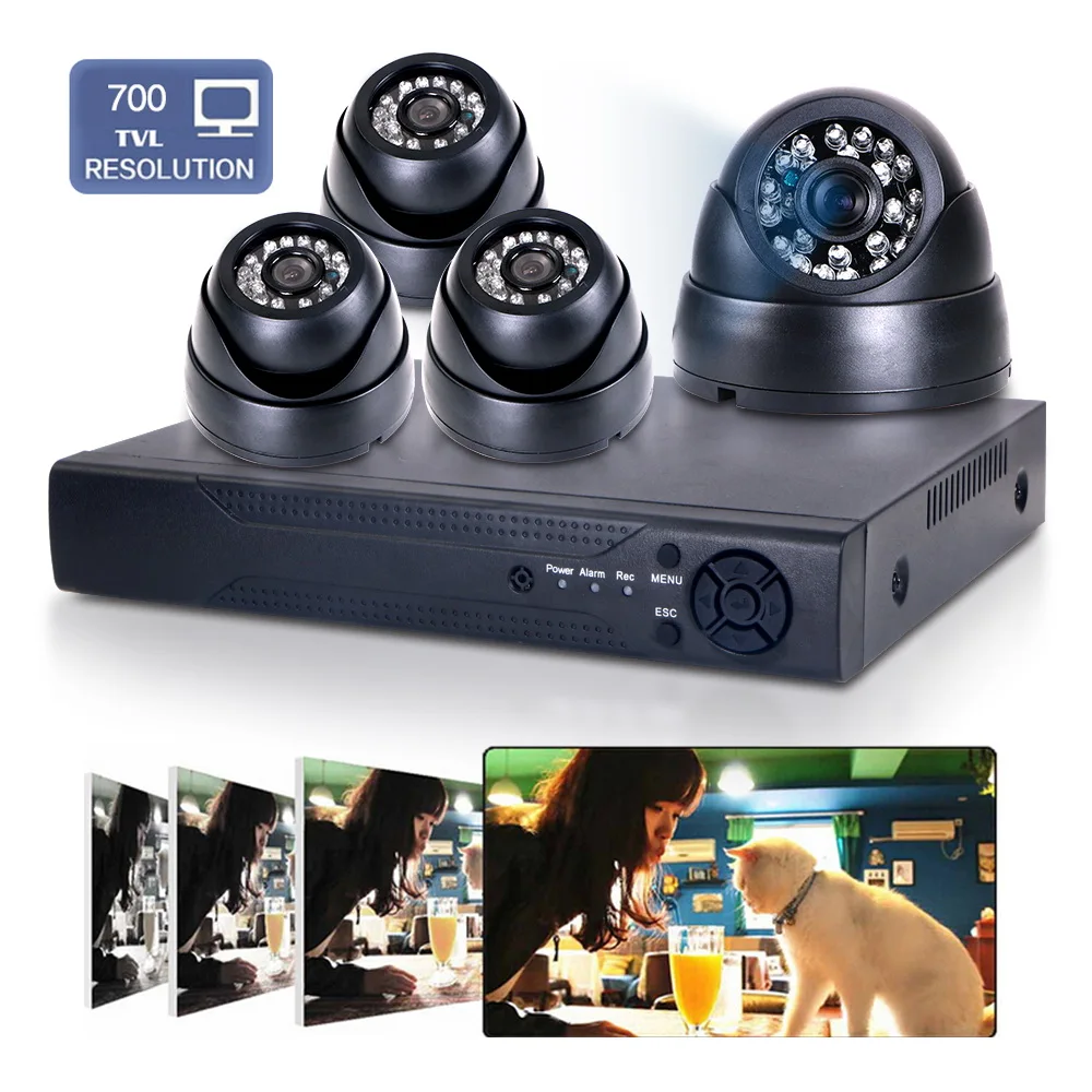 4CH H.264 Безопасности DVR NVR HD Широкоугольный CMOS 700TVL 24IR 3.6 мм высокого разрешения