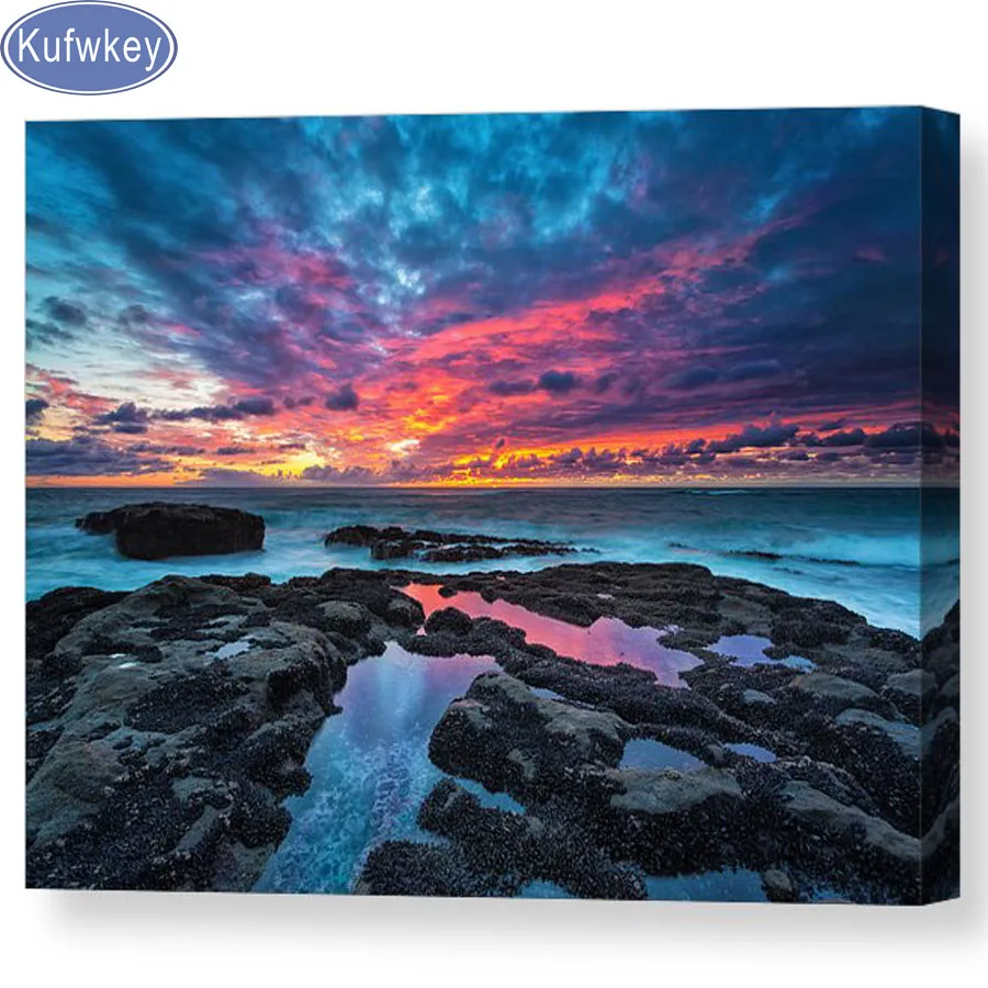 Diamond painting beach sunset,Full Square sale diamond embroidery full