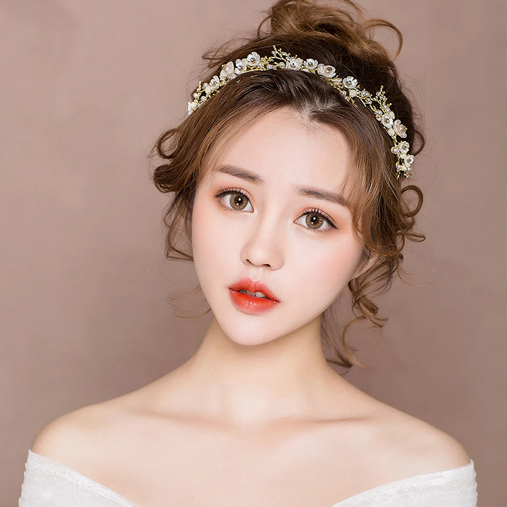Gold Color Metal Flower Headband Hair Accessories for Wedding Bridal