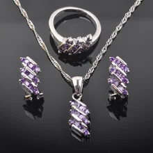 Фиолетовый Цирконий женский Австралия со стразами 925 стерлингового серебра Ювелирные наборы ожерелье кулон серьги кольцо QZ0545