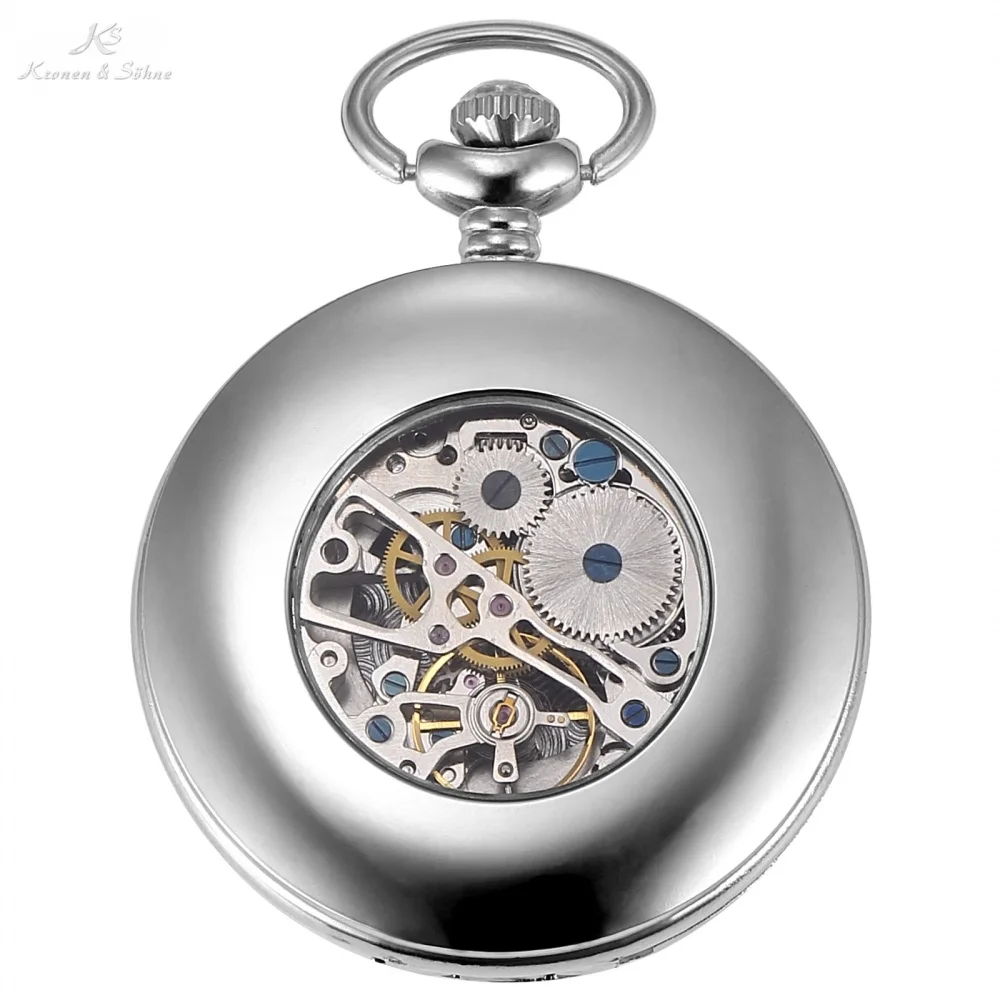 KS стимпанк Скелет римские механические синие карманные часы Мужские Винтажные ручные обмотки часы Fob часы с длинной цепочкой+ коробка/KSP071