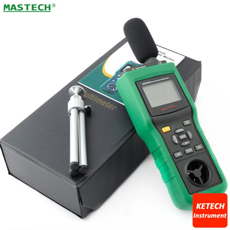 

Autoranging Multifunction Environment Meter Temperature Humidity Light Sound Air Flow Meter Anemometer MASTECH MS6300