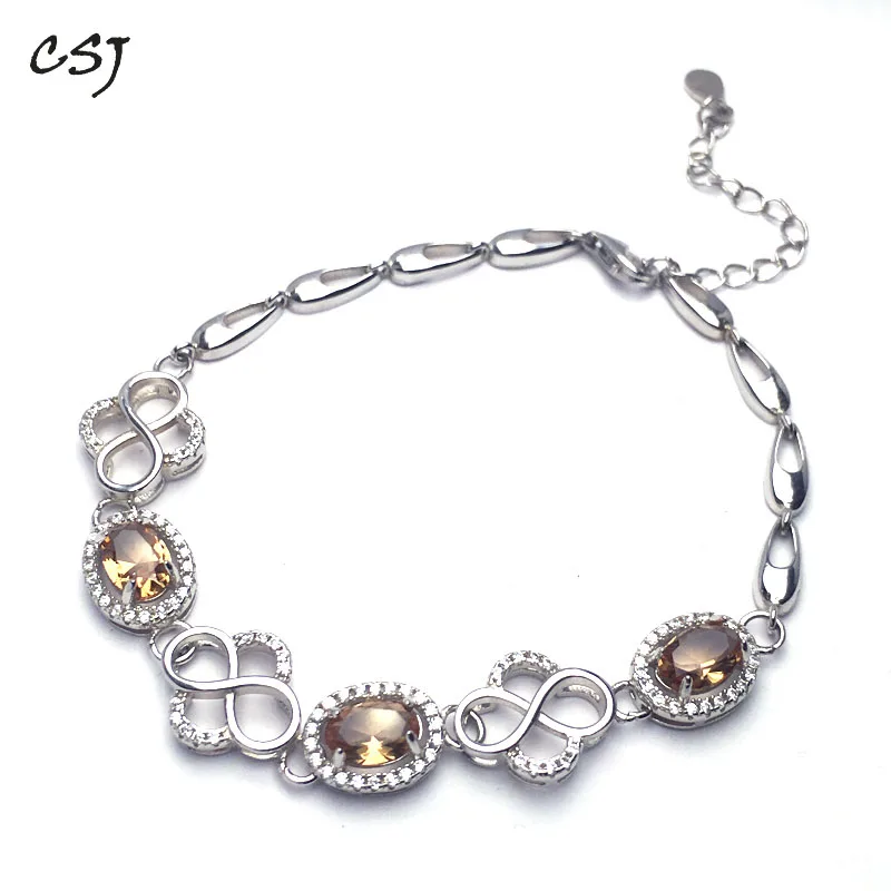 

CSJ flower small Bracelet Sterling 925 Silver Oval Created zultanite 5*7mm Color Chance Fine Jewelry Women Wedding Party Gift
