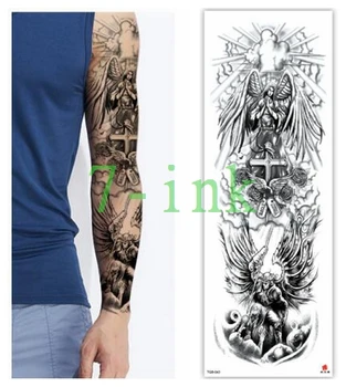

Waterproof Tattoos Sticker Full Arm Statue of Liberty cross warrior tattoo for men women