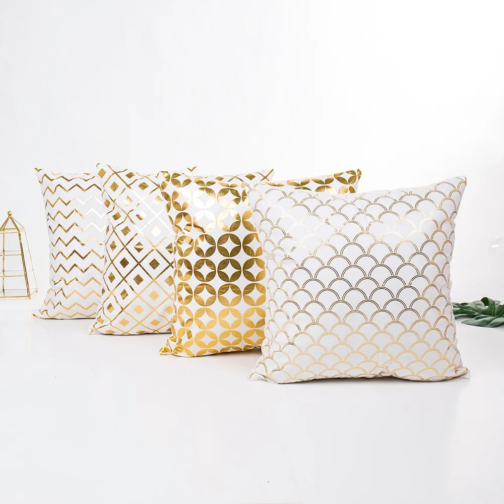 

wholesale wedding gift cushion cover White background gold stripes wavy patter geometri car office home party decor pillow case