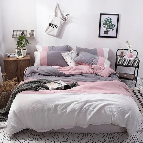 Серый, черный, двуспальный комплект постельного белья, мягкая простыня, пододеяльник, ropa de cama parrure de lit - Цвет: bedding set 5