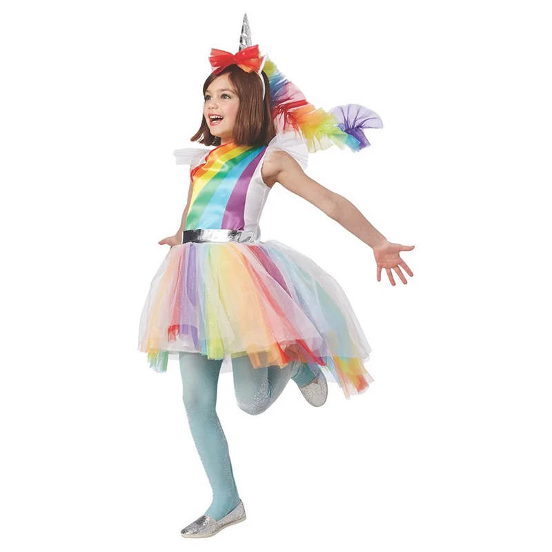 

Child Girls Colorful Magical Hues Rainbow Unicorn Fantasy Fancy-Dress Kids Halloween Carnival Party Costume
