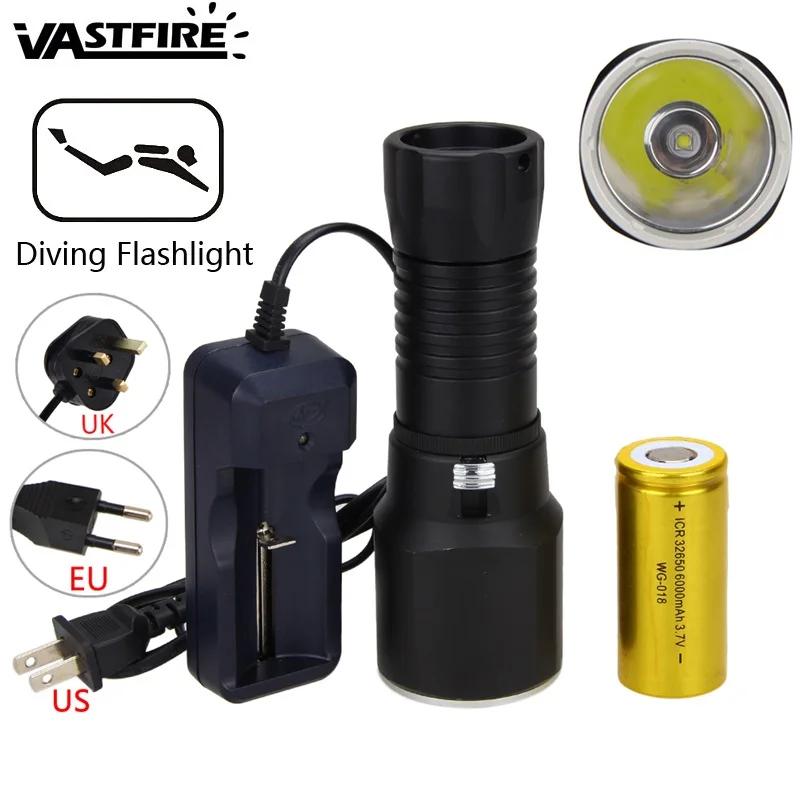 

Diving 6000LM XML L2 LED Underwater 100M Scuba Diving Diver LED Flashlight Torch Lamp +32650 Battery +Charger