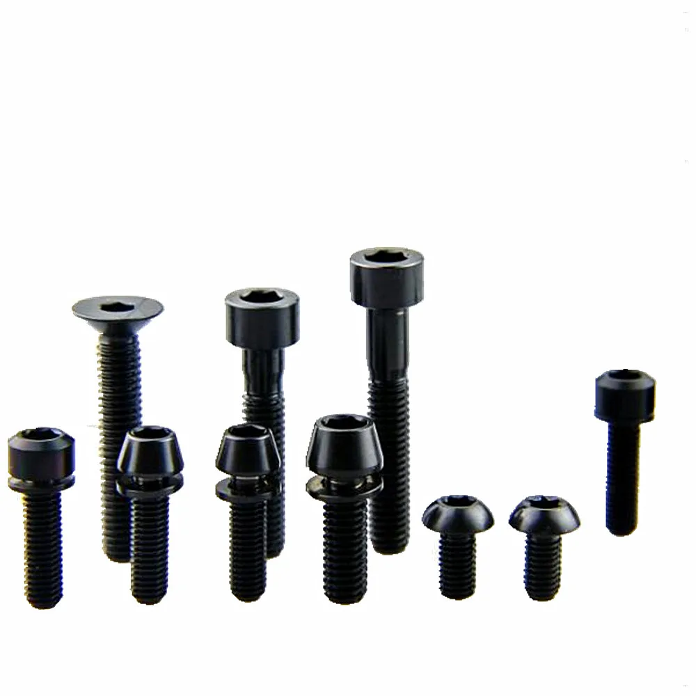 

6 pieces M5 M6 10-35mm Black Color Ti Bolts Tapered Round Head Hexagon Socket Drive Titanium bolts DIY Torx Screws Ti fastener