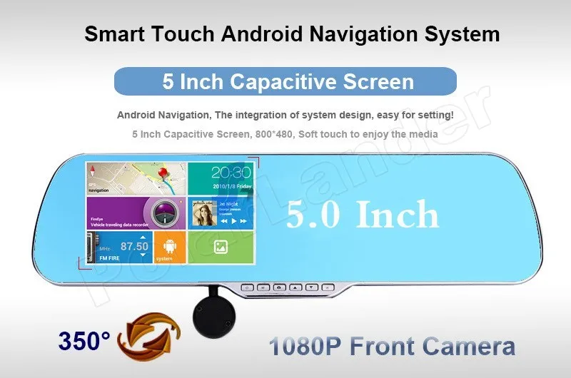 Для android wifi gps навигация автомобильный видеорегистратор зеркальная камера 5 дюймов зеркало заднего вида камера рекордер заднего вида Двойной объектив сенсорный экран