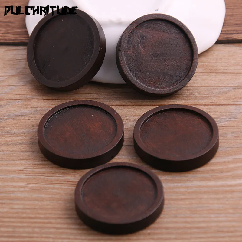 10pcs/lot 25mm Inner Size Three Color Round Wood Cabochon Base Setting Charms Pendant Necklace Findings