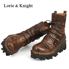 Мужские ботинки из натуральной кожи в готическом стиле панк; ботинки в байкерском стиле