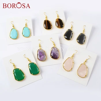 

BOROSA 5/10Pairs Multi-kind Faceted Natural Stone Gold Color Earring Prong Setting Pink Quartz Agates Drop Earring WX1049