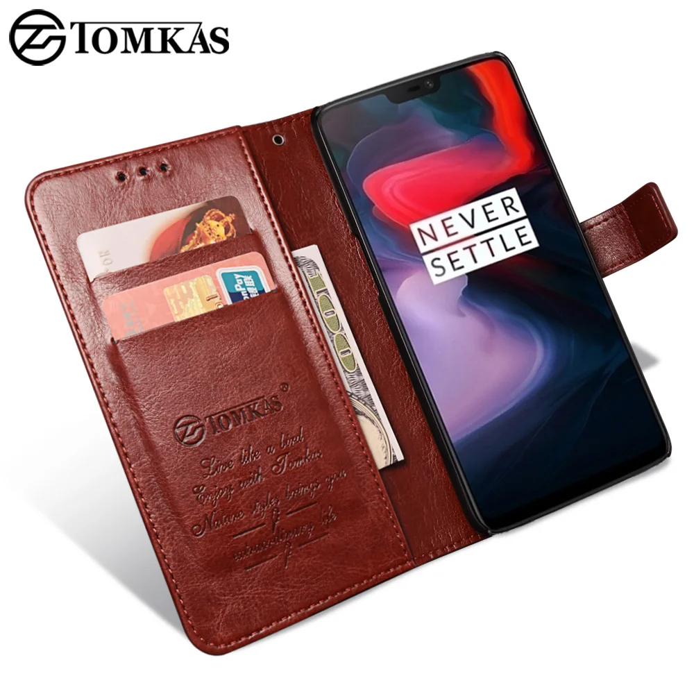 TOMKAS Case For OnePlus 6 PU Leather Wallet Card Retro Commerce Phone Cases Slot Cover Coque |