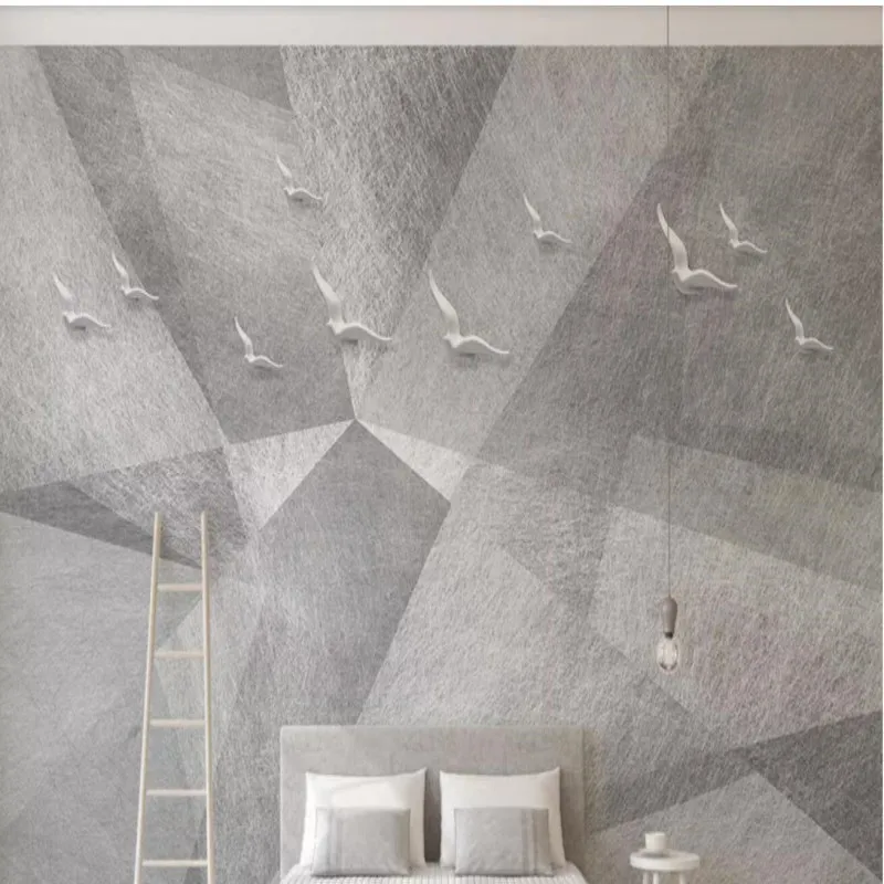 

Nordic minimalist personality abstract geometric embossed bird TV background wall
