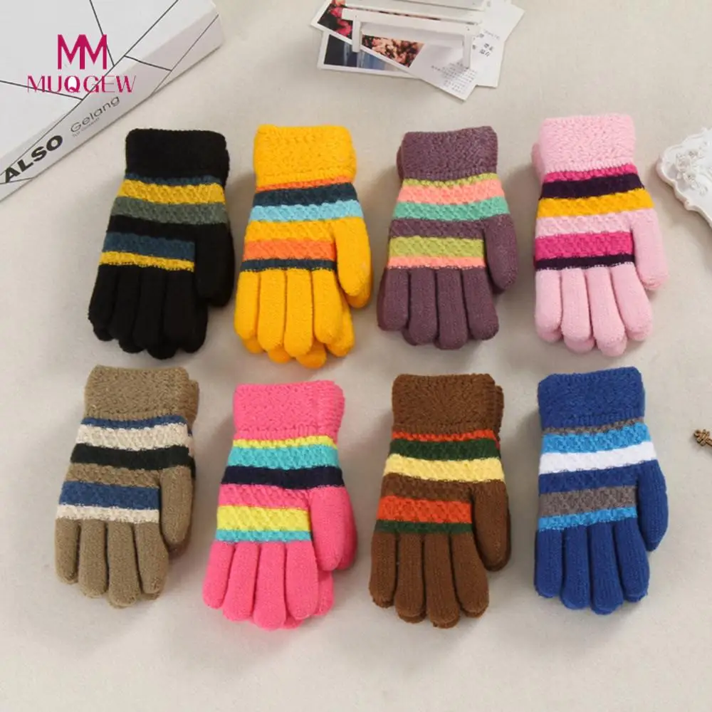 

Hot Sale MUQGEW Children Mittens Cotton Toddler Baby Thicken Girls Boys Striped Finger Warm Knitted Mittens Gloves Winter
