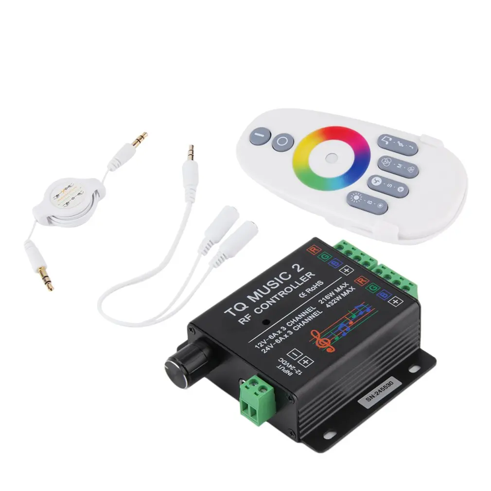 

Newest 1 Set Sound Audio LED RGB RF Music Controller Touch Remote 2 Channel 12/24V 18A --