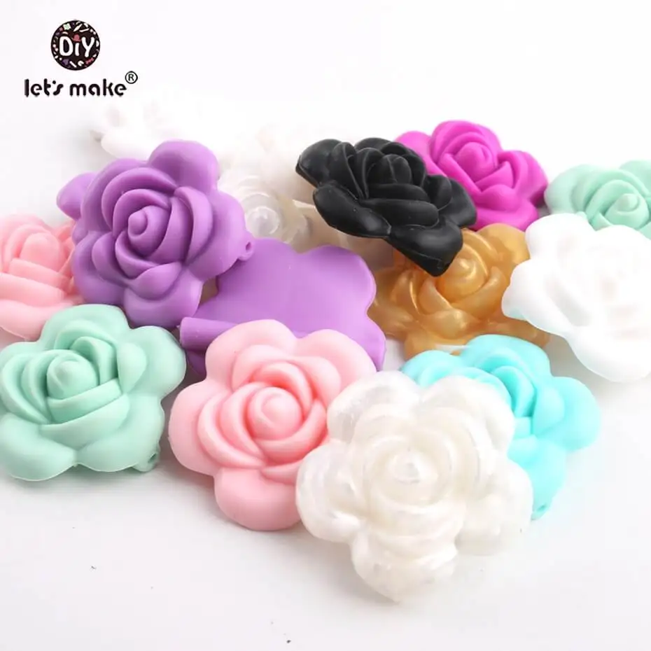 Pulseira de Silicone em Forma de Flor Vamos Fazer Silicone Mordedor Dentição Artesanal Colar Sensorial Brinquedo Faça Você Mesmo 10pcs Bpa Livre 4 Mordedores p/ bebê