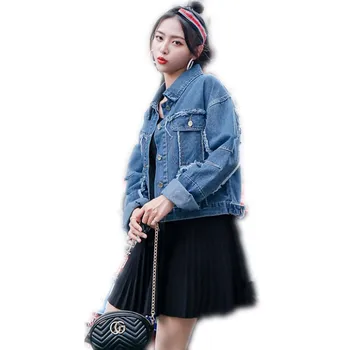 

Fashion Streetwear Spring Denim Coat 2019 New Autumn Women Denim Jacket Tassels Slim Button Outerwear Denim Jacket Mujer CQ2910