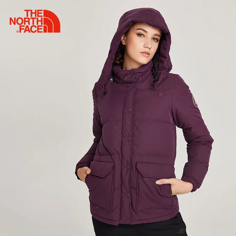 

The North Face Grey Down Jacket for Women Hooded Comfortable Thermal Winter Coats Outdoor Sports Windproof Travel Clothes 3RGA