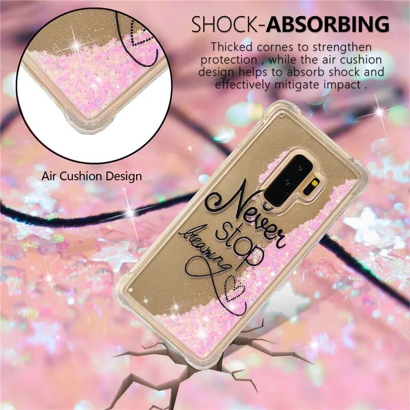 Liquid Case for Samsung Galaxy A6 A8 Plus 2018 S8 S9 Plus S6 S7 Edge Note8 Note9 S5 S6edge Glitter Love Silicone PC Full Cover (45)