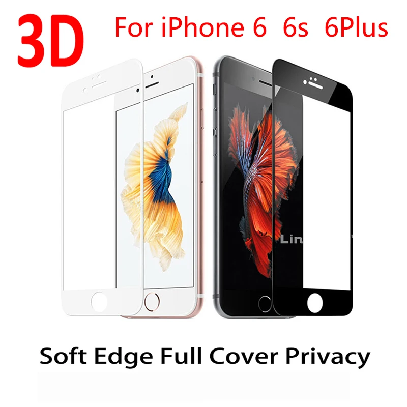 

New 3D Screen Protector Curved Edge Full Coverage Premium Tempered Glass For iPhone 6 6s 6 Plus Protective Glass Film