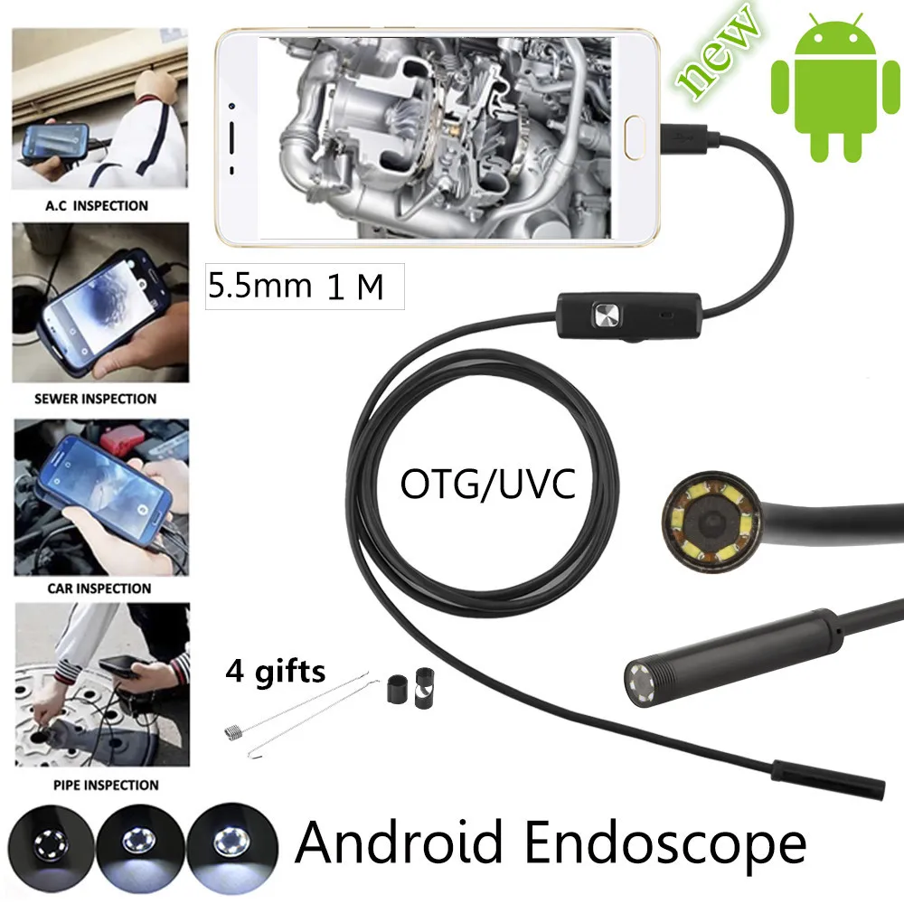 5.5mm lens hd android usb endoscope camera 1m flexible wire endoscope