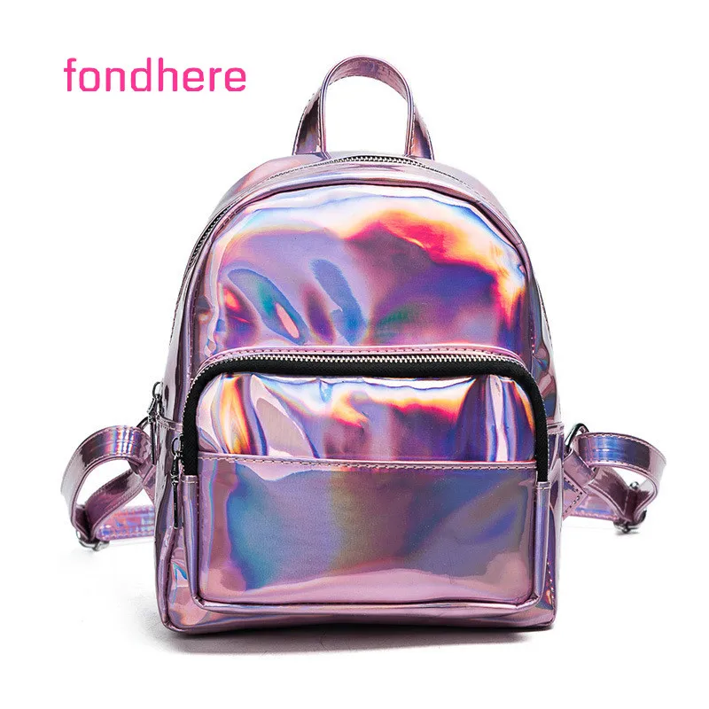 

Fondhere mini backpack ladies school trend shoulder bag ladies laser holographic bag travel bag