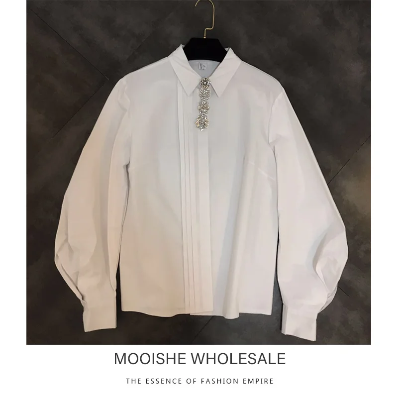 Gauze Diamond White Shirts Women Long Sleeve Spring Black Shirt Blouse Tops