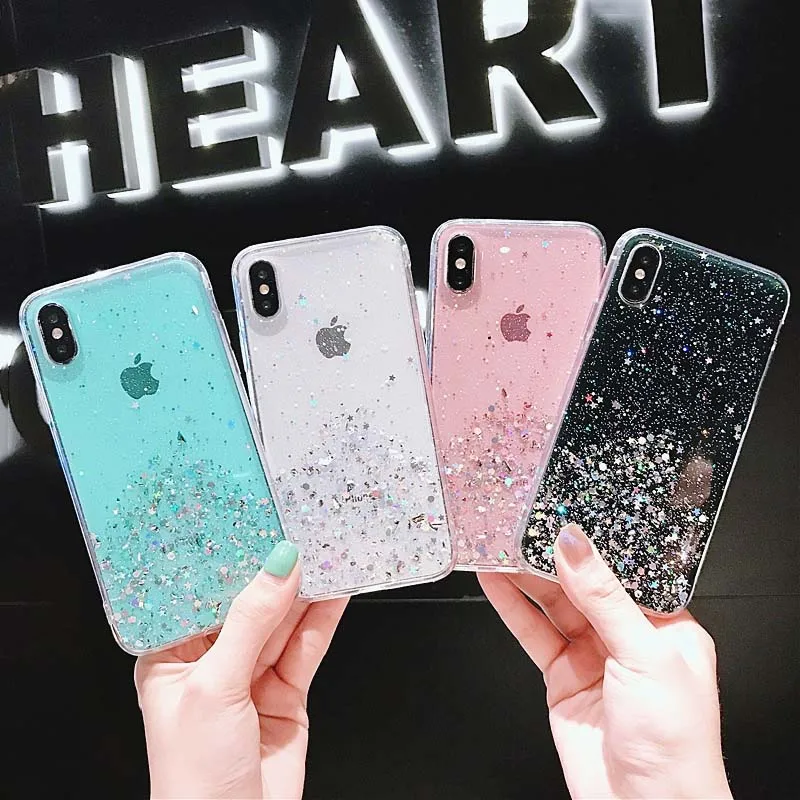

SUYACS Phone Case For iPhone XS Max XR 6 6s 7 8 Plus X Samsung Gradient Glitter Powder Bling Epoxy Soft TPU Phone Back Cover