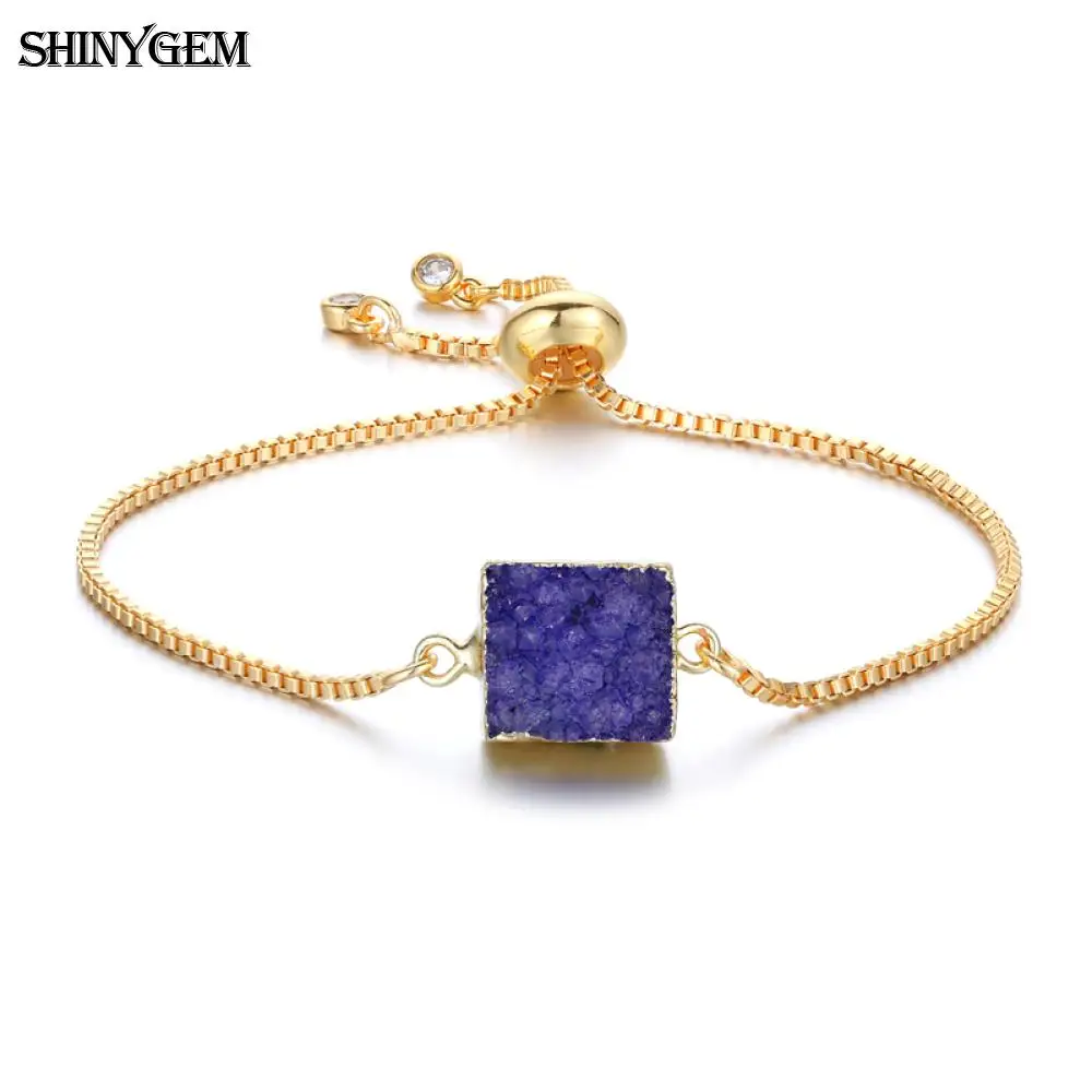 ShinyGem 12 мм натуральные квадратные бриллиантовые браслеты регулируемый браслет
