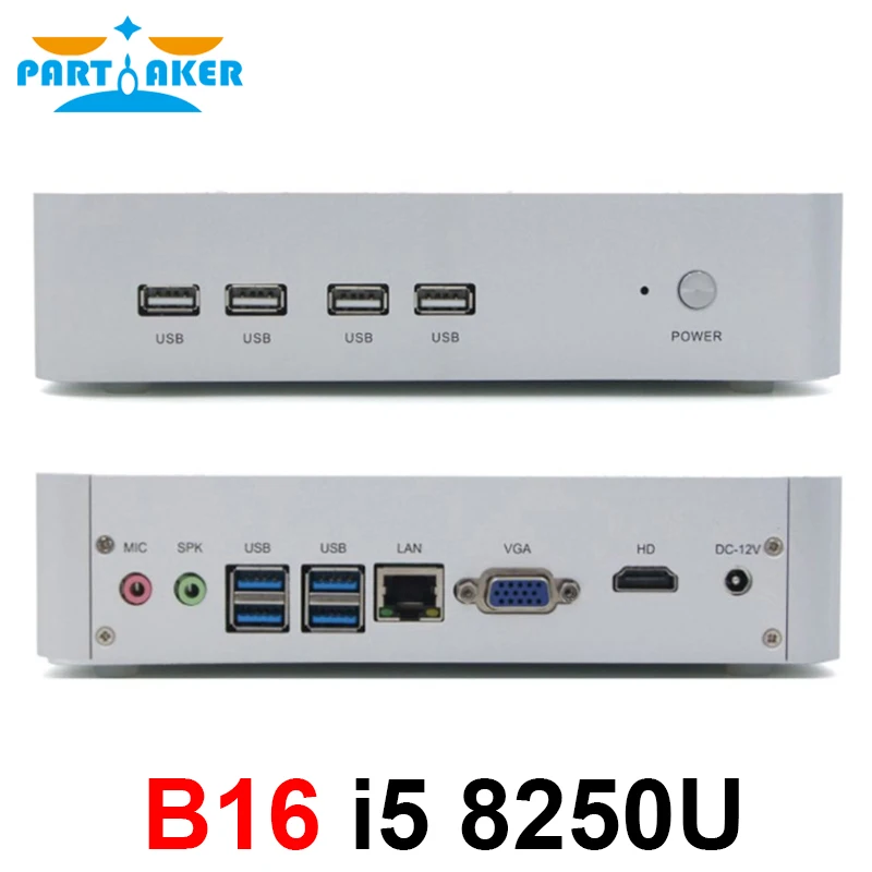 Partaker B16 Intel Core i5 8250U DDR4 Fanless Mini PC WIN10 Mini PC Windows10 With HDMI VGA USB