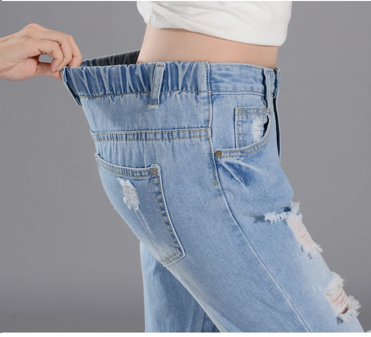 2018 trendy ripped elastic waist women jeans woman jeans with high waist ladies mom denim pants femme boyfriend jeans for women