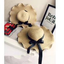 Женская пляжная шляпа с галстуком-бабочкой, летняя однотонная Гибкая пляжная шляпа, пляжная шляпа для пляжа, хлопковая Красивая пляжная шляпа для девочек 40J5