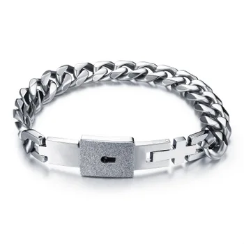 

Wholesale Concentric Lock Couple Bracelet Engraved Man Lock Female Key Chain Titanium Steel Love Headpiece Valentine's Day Gift