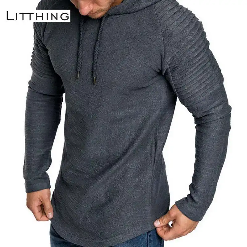 

Litthing Spring Autumn Long Sleeve Mens Solid Bodybuilding Hooded Male Basic Hoodies Slim Fit Hip Hop Streetwear Sweatshirts
