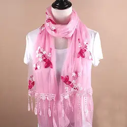 Новые модные цветок вышивка шить женщина шарфы для женщин бахромой Национальный Ветер двойной шарф шаль