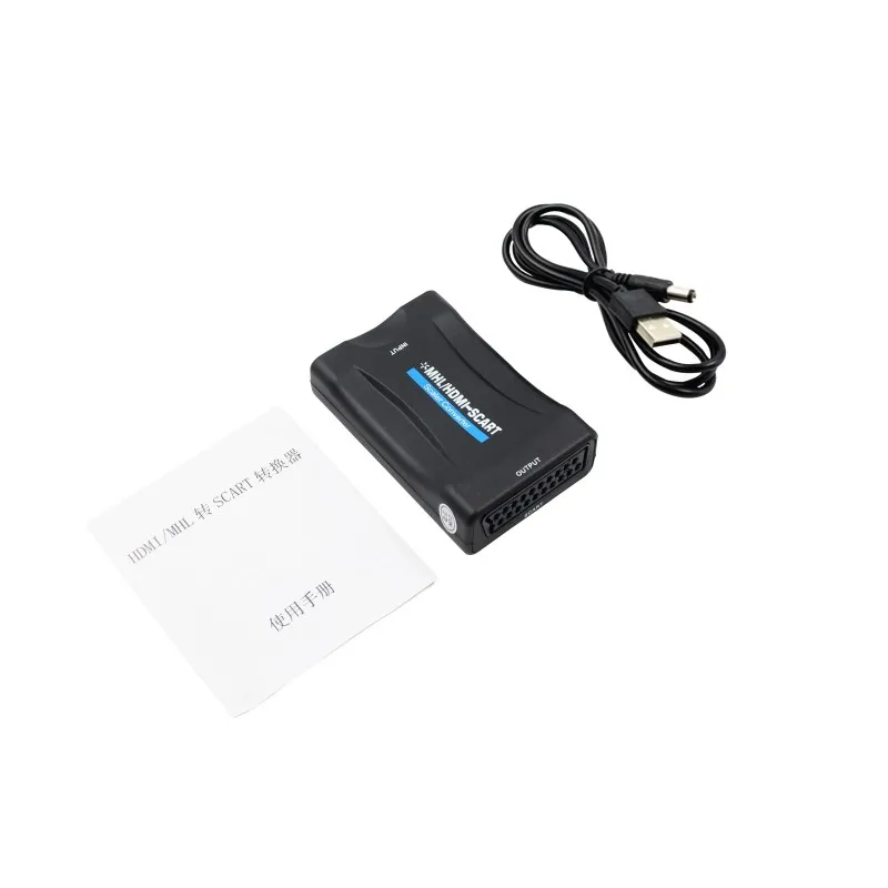  Nuovo Convertitore da HDMI a SCART 1080p Video Audio Converter EU/UK Spina Per Smartphone HD TV DVD