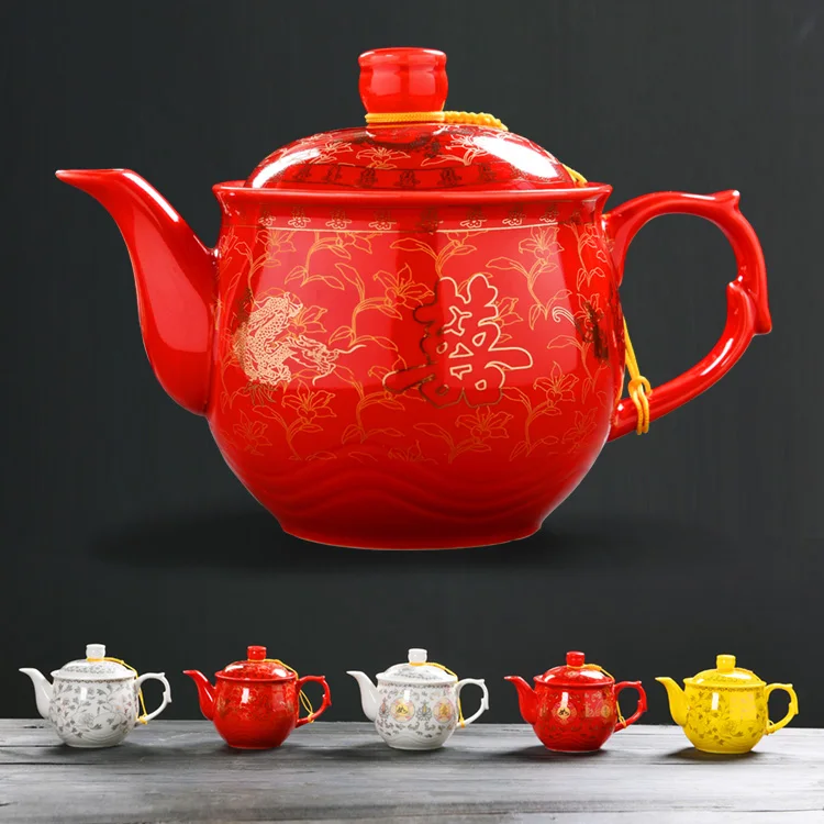 Красный свадебный чай Longfeng тематика "Счастье для двоих" длинный рот с фильтром благоприятный Свадебный праздник чайный Горшок Подарок