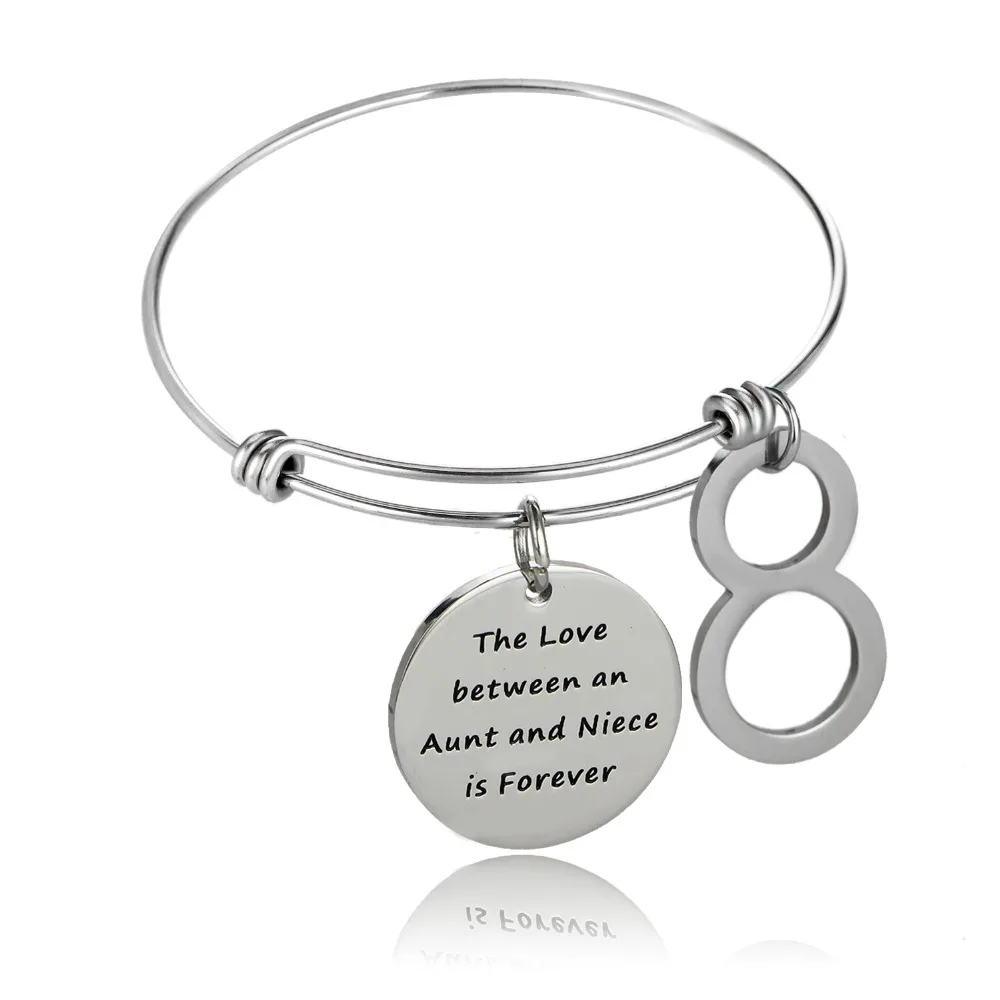 

Number 8 The Love Between An Aunt And Niece Is Forever Charm Bracelet Women Family Jewelry Stainless Steel Bangle Wristband