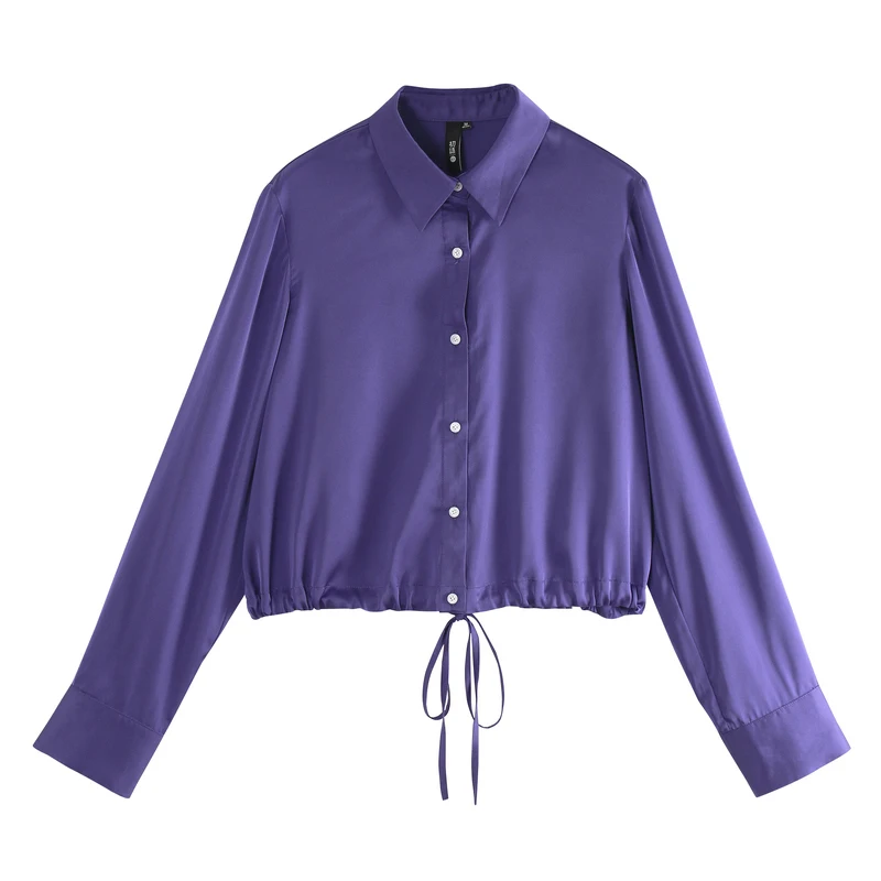 Toyouth, женская летняя модная блузка, фиолетовая шифоновая Свободная рубашка с длинным рукавом и отложным воротником, женские короткие блузки - Цвет: purple
