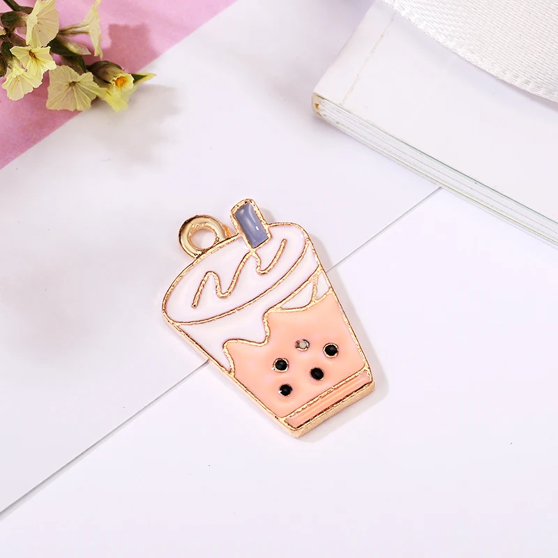 10pcs/pack 15*21mm Lovely Milk Drink Enamel Charms for Jewelry Making Alloy Pendants fit DIY Necklace Bracelet Accessories