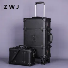 Полиуретановый чемодан на колёсиках, винтажный кожаный чемодан на колесиках, Женская дорожная сумка на колесиках, Мужская багажная сумка