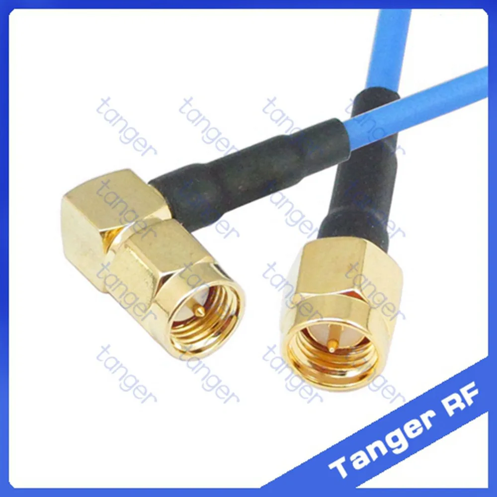

Tanger SMA male plug to male right angle RF connector with RG405 RG086 Coaxial Jumper blue cable 8 inch 8" 20cm RF Low Loss Coax