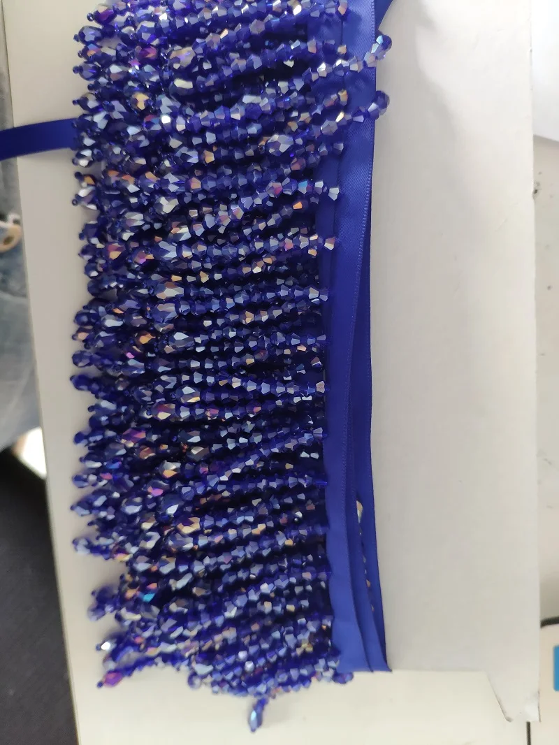 

Handmade 6cm wide high shine crystal beads beaded fringe, Iris Royal blue, 5yards/lot