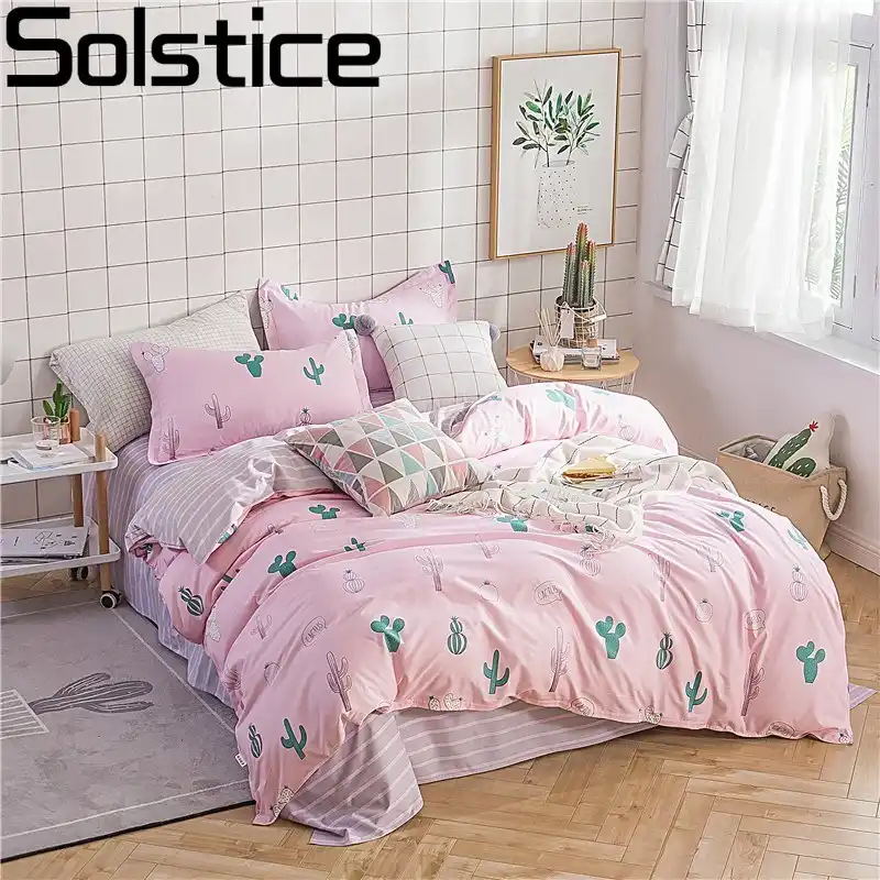 Solstice Ev Tekstili Kiz Pembe Yatak Takimlari Kaktus Nevresim Yastik Kilifi Serit Duz Levhalar Cocuklar Genc Carsaflari Kralice Tek Kisilik Yatak Takimlari Aliexpress