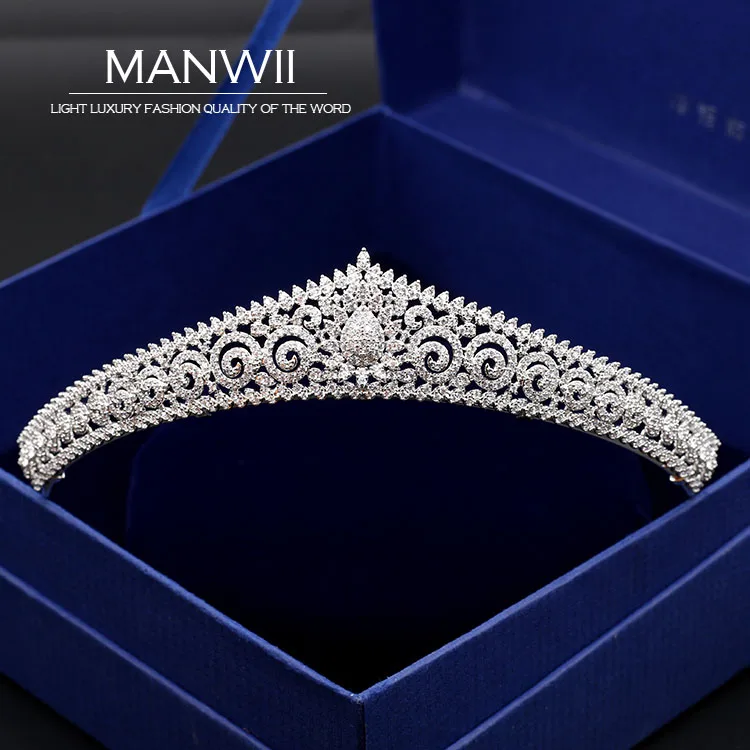 

MANWII Western style simple micro inlaid CZ Tiaras and Crowns bride crown hair headdress luxury wedding dress accessories EA0019