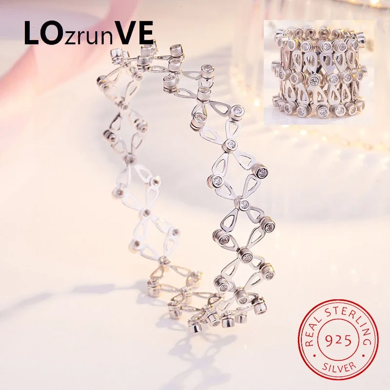 

LOZRUNVE Newest Design 2018 Dual Use Ring Bangle Spring Adjustable Flexible S925 Sterling Silver Bangle Women Wholesale