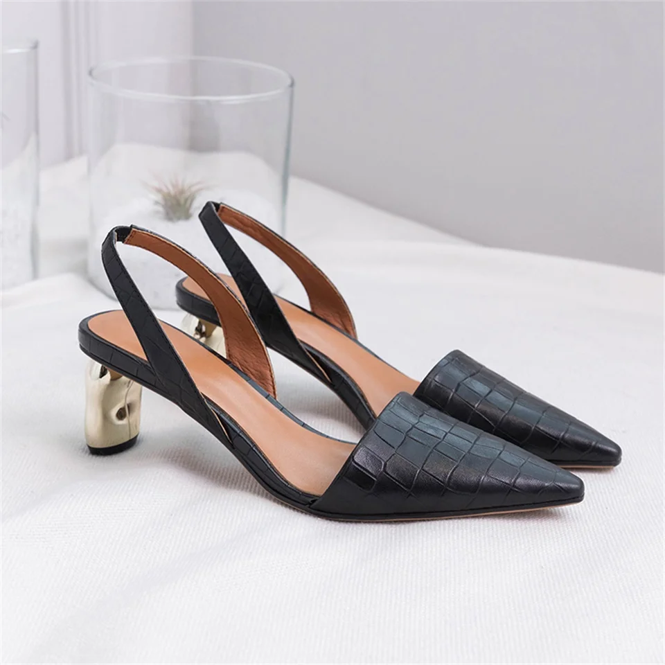 

2019 summer fashion women's sandals really leather comfortable shoes shaped 5 CM heels pointed toe sandals women shoes size34-44