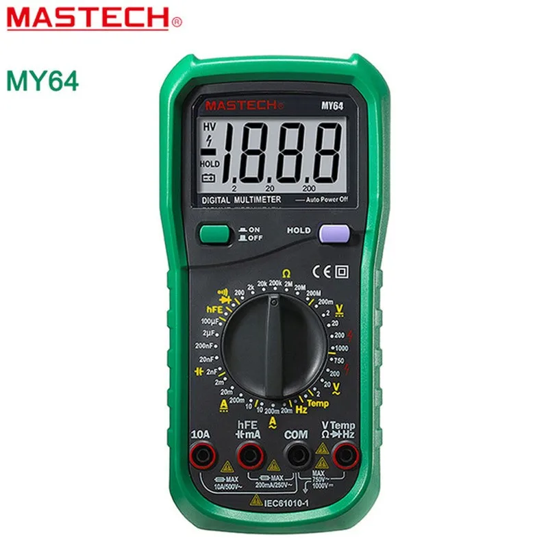 MASTECH MY64 Digital Multimeter DMM Frequency Capacitance Temperature Meter Tester w/ hFE Test Ammeter Multimeter digital multimeter w temperature capacitance frequency test lcr meter ammeter analog multitester